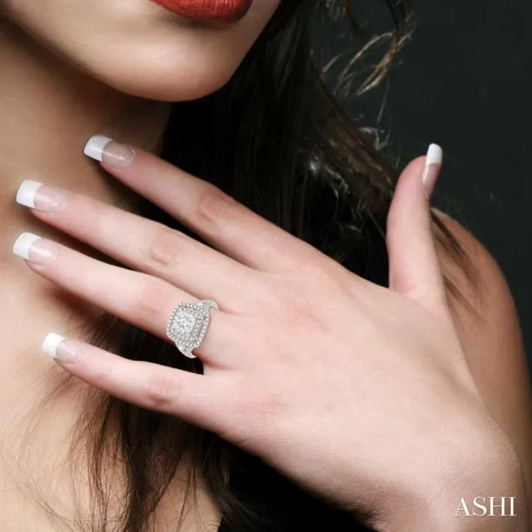1 1/3 Ctw Square Shape Diamond Lovebright Ring in 14K White Gold