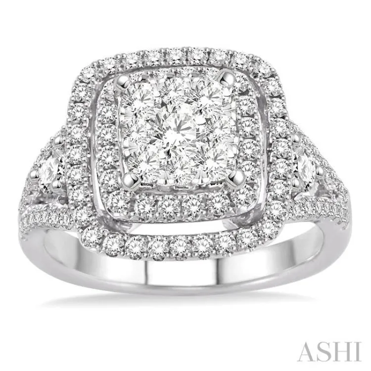 1 1/3 Ctw Square Shape Diamond Lovebright Ring in 14K White Gold