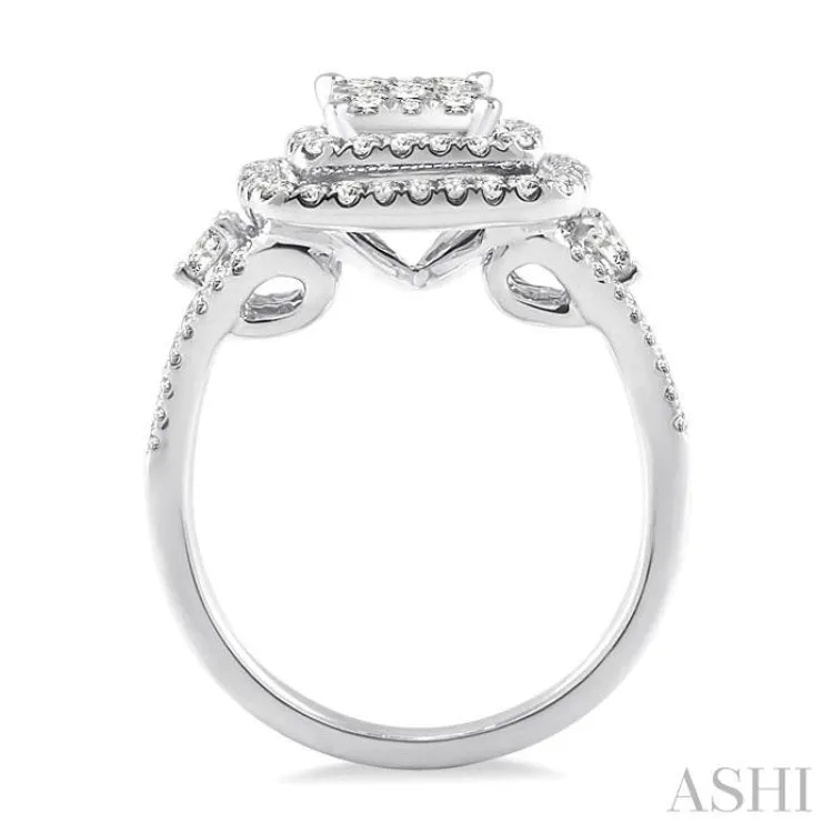 1 1/3 Ctw Square Shape Diamond Lovebright Ring in 14K White Gold