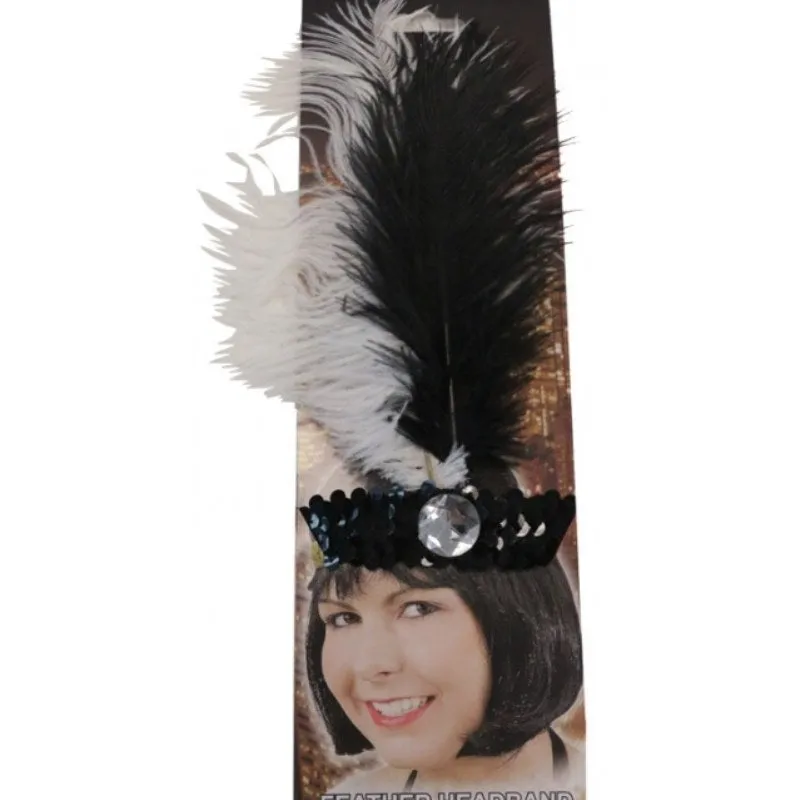20's Headband Sequined - Black and White
