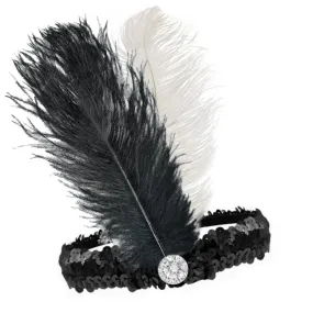 20's Headband Sequined - Black and White