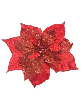 9" Red Velvet Poinsettia Pick (Set of 6)