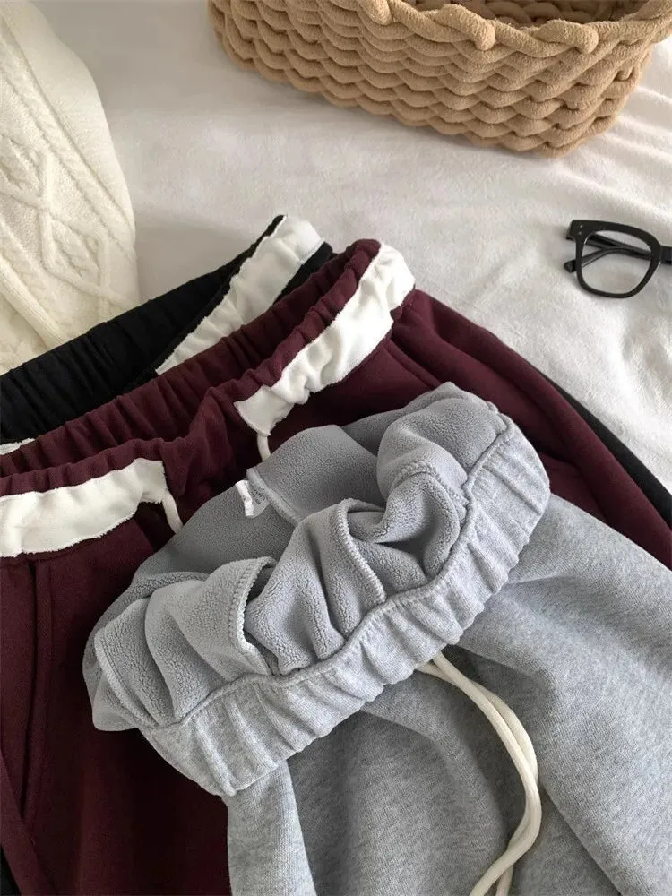 Amozae-Autumn Casual Outfits Amozae-Women's Color Blocked Sweatpants, High Waisted, Slimming, Straight, Curved, Sweat Pant, Autumn, Winter