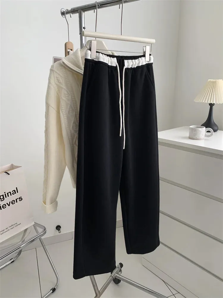 Amozae-Autumn Casual Outfits Amozae-Women's Color Blocked Sweatpants, High Waisted, Slimming, Straight, Curved, Sweat Pant, Autumn, Winter
