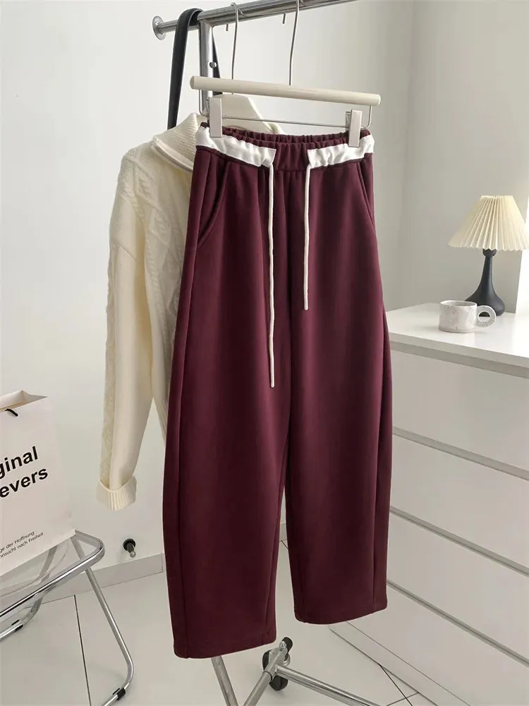Amozae-Autumn Casual Outfits Amozae-Women's Color Blocked Sweatpants, High Waisted, Slimming, Straight, Curved, Sweat Pant, Autumn, Winter