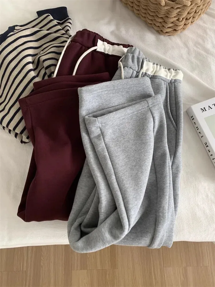 Amozae-Autumn Casual Outfits Amozae-Women's Color Blocked Sweatpants, High Waisted, Slimming, Straight, Curved, Sweat Pant, Autumn, Winter