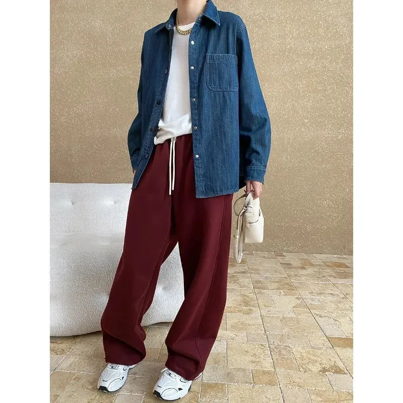 Amozae-Autumn Casual Outfits Amozae-Women's Fall Casual Sweatpant Contrasting Color Drawstring Elastic High Waisted Wide Leg Fleece Lined Sports Sweatpants