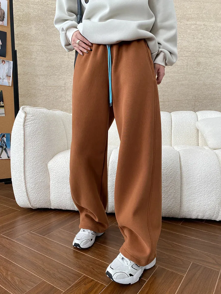 Amozae-Autumn Casual Outfits Amozae-Women's Fall Casual Sweatpant Contrasting Color Drawstring Elastic High Waisted Wide Leg Fleece Lined Sports Sweatpants