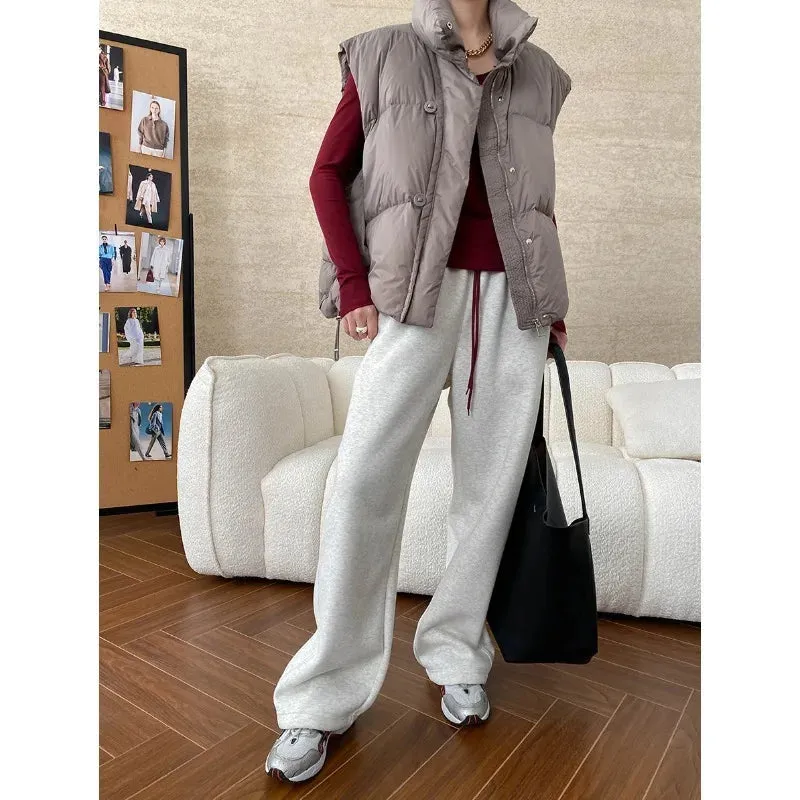Amozae-Autumn Casual Outfits Amozae-Women's Fall Casual Sweatpant Contrasting Color Drawstring Elastic High Waisted Wide Leg Fleece Lined Sports Sweatpants