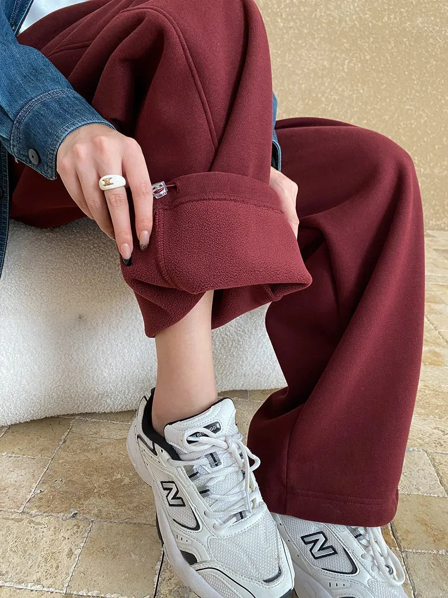 Amozae-Autumn Casual Outfits Amozae-Women's Fall Casual Sweatpant Contrasting Color Drawstring Elastic High Waisted Wide Leg Fleece Lined Sports Sweatpants