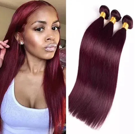 Brazilian 99 Hair Bundles 9A Unprocessed Wine Red Straight Human Hair Weave Burgundy Deals