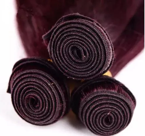 Brazilian 99 Hair Bundles 9A Unprocessed Wine Red Straight Human Hair Weave Burgundy Deals