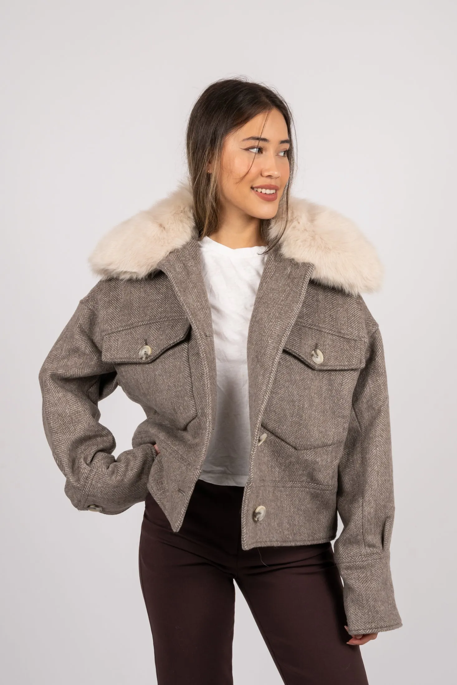 Charlie Jacket - Twill Beige/Brown