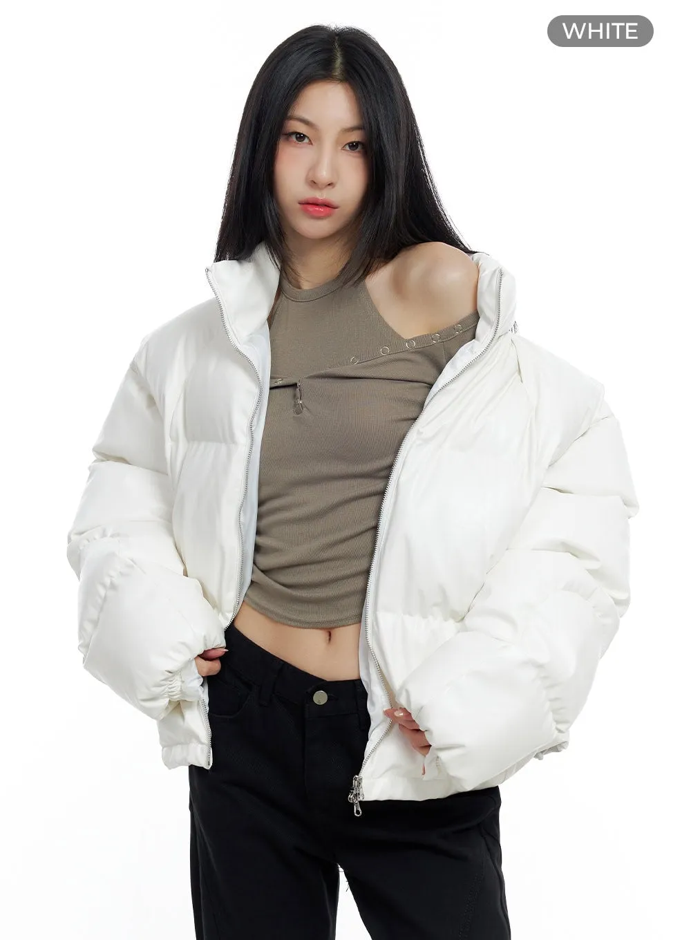 Faux Leather Puffer Jacket CO425