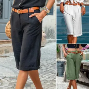 FLYTONN-Trendy Knee-Length Shorts Straight Wide Leg Sweat Absorption Lightweight Women Pure Color Short Sweatpants