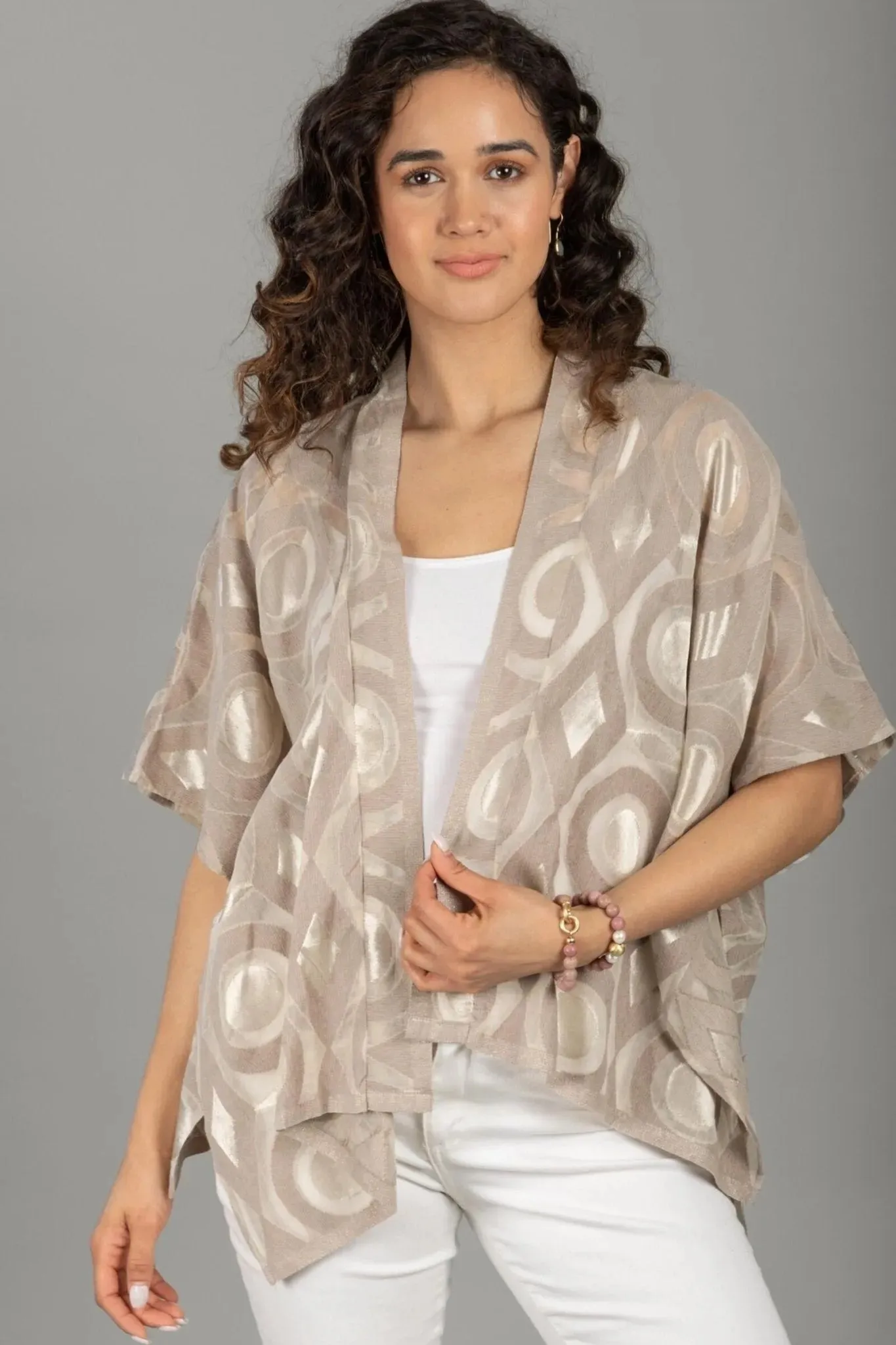 Geometric Cotton Short Open Poncho