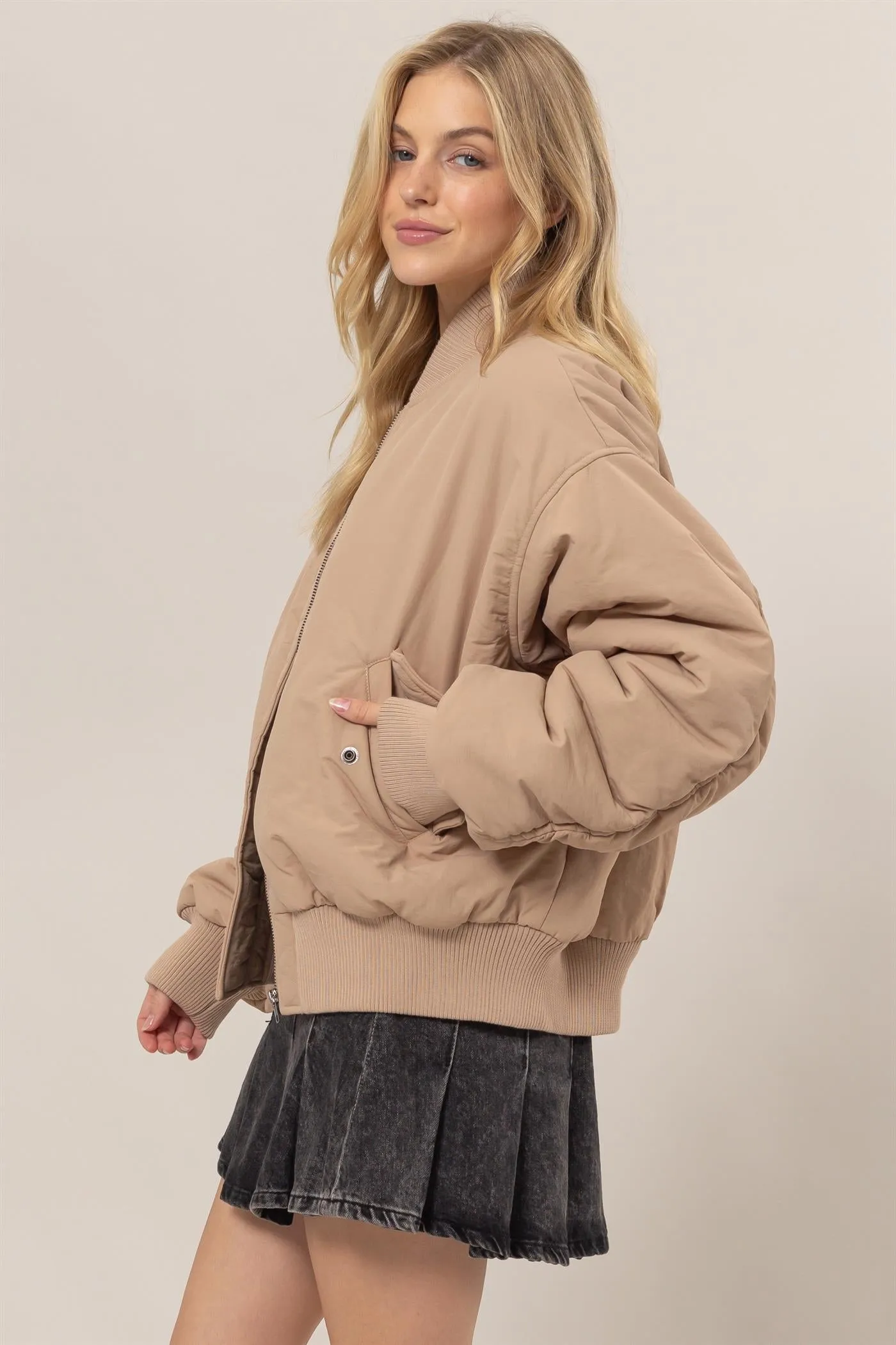 HF24E736-Oversized Bomber Puffer Jacket