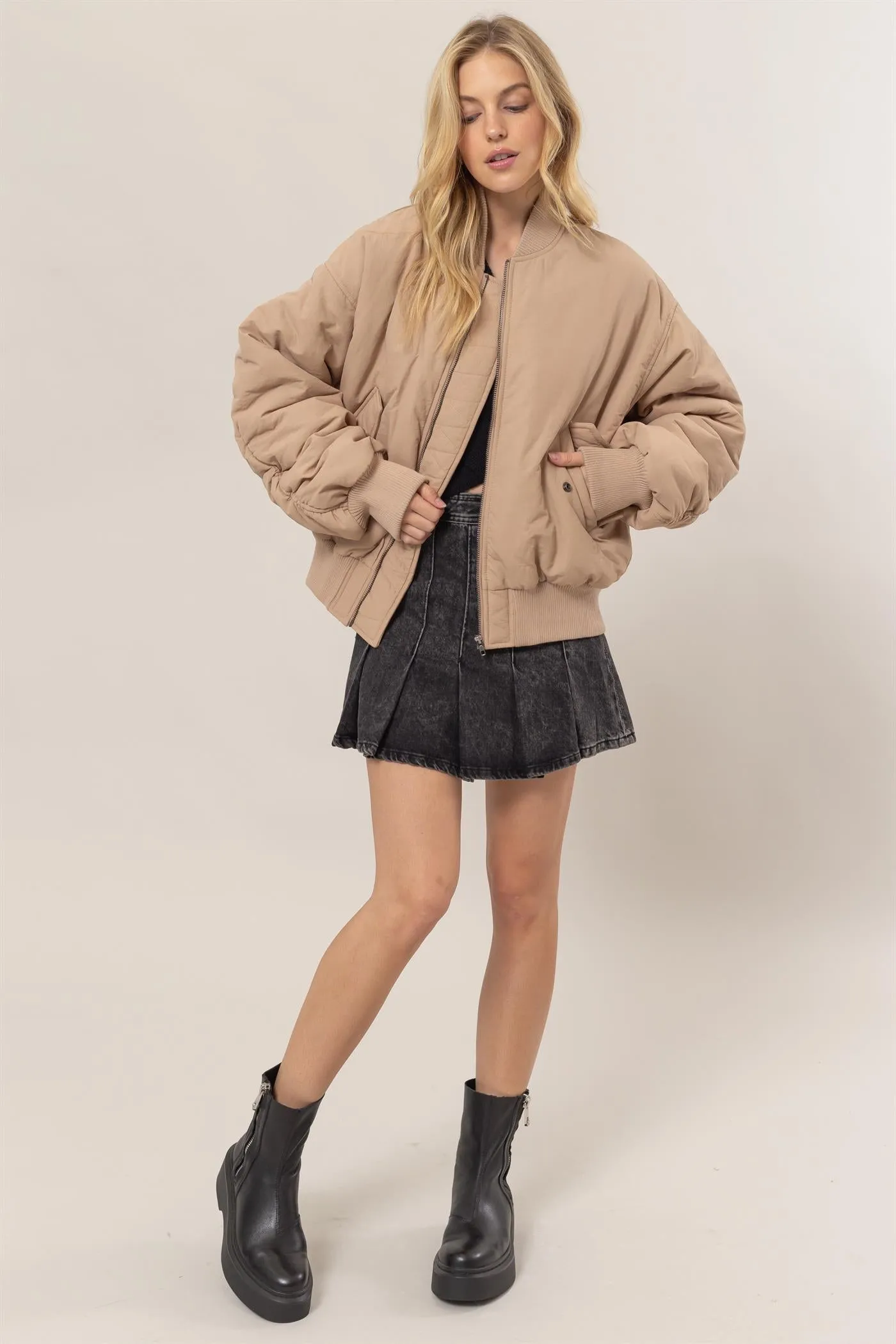 HF24E736-Oversized Bomber Puffer Jacket