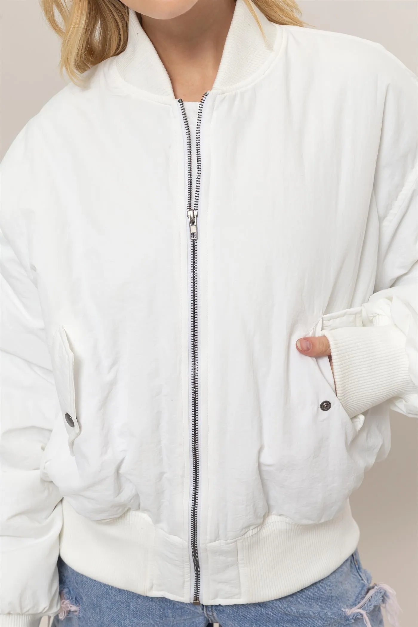 HF24E736-Oversized Bomber Puffer Jacket