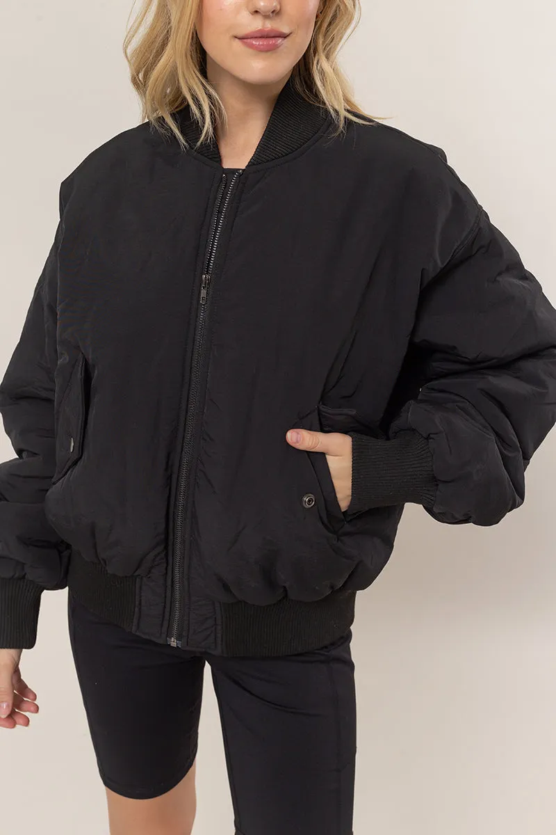 HF24E736-Oversized Bomber Puffer Jacket