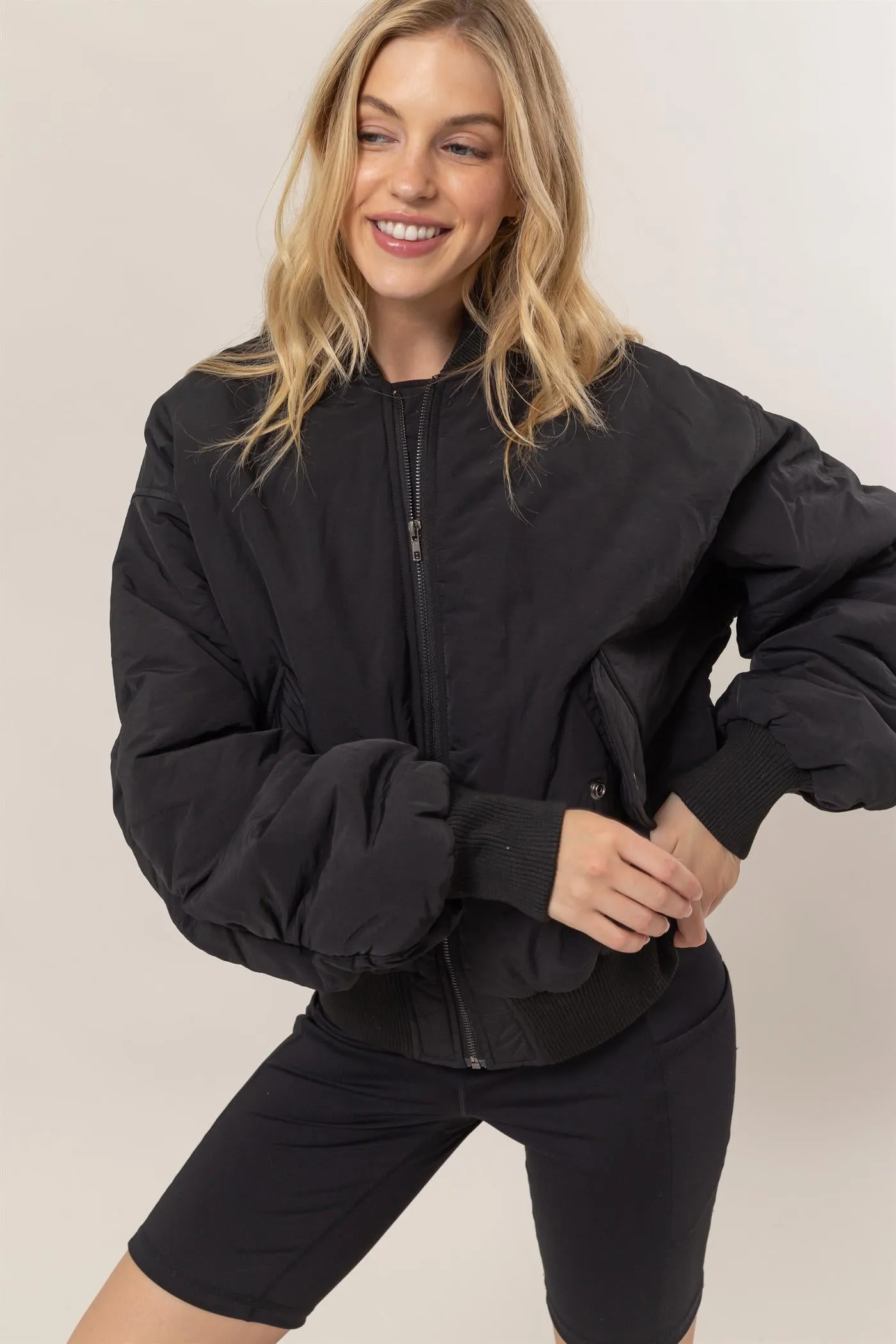 HF24E736-Oversized Bomber Puffer Jacket