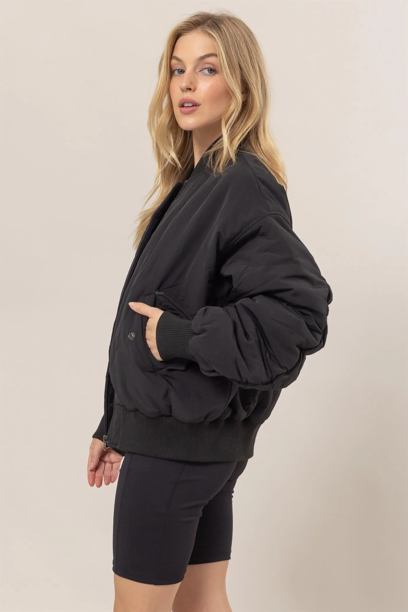 HF24E736-Oversized Bomber Puffer Jacket