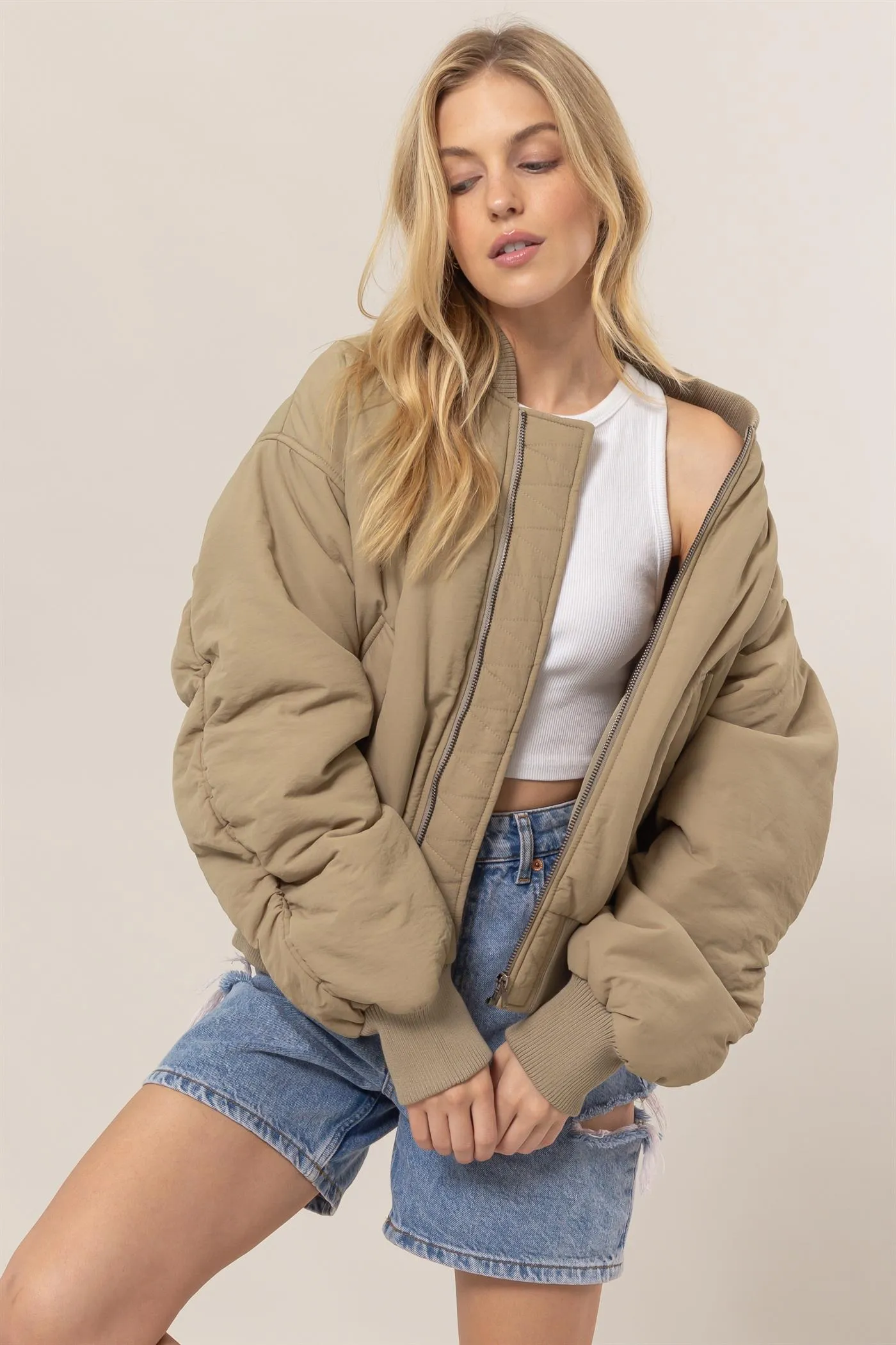 HF24E736-Oversized Bomber Puffer Jacket