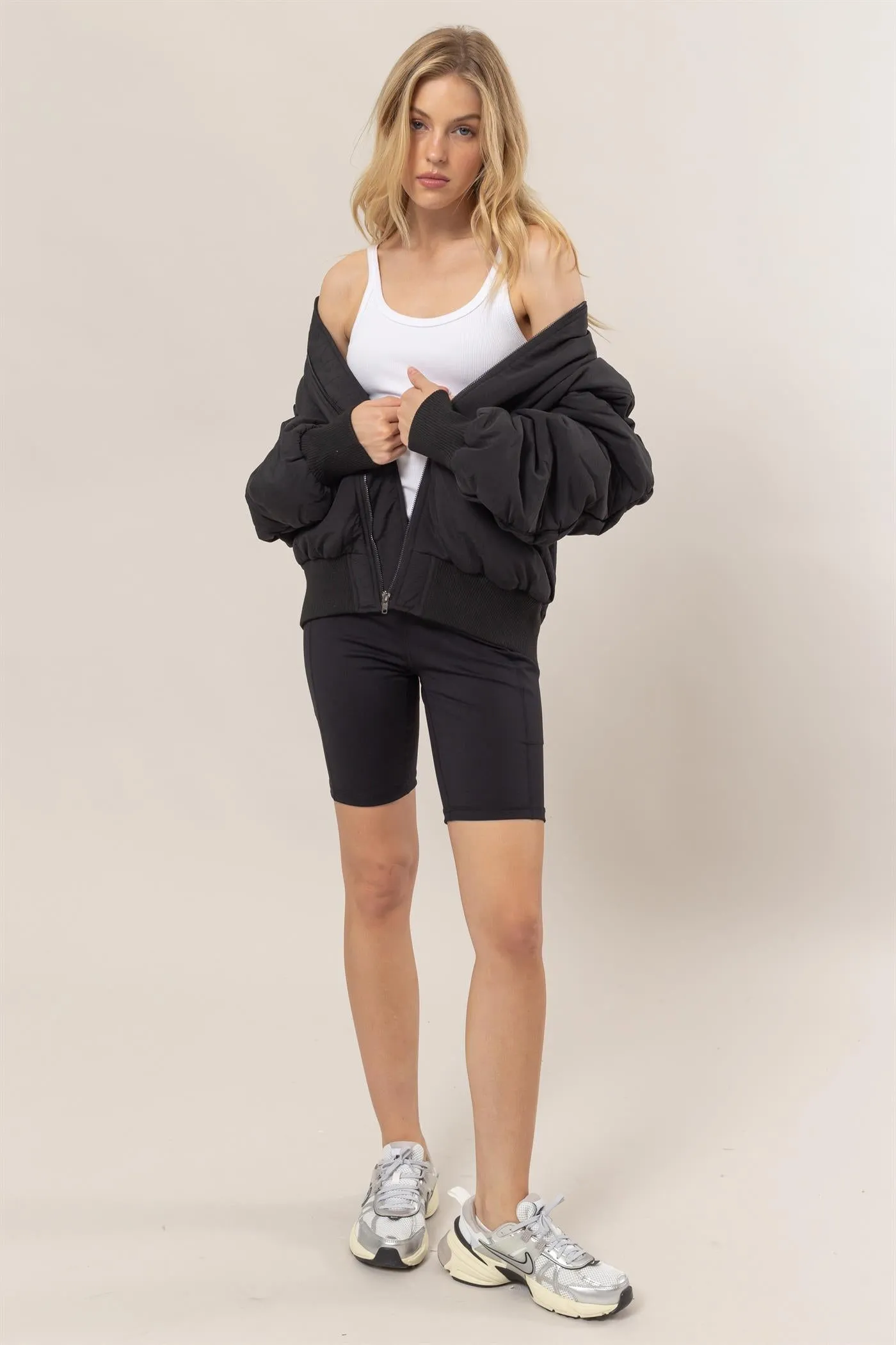 HF24E736-Oversized Bomber Puffer Jacket