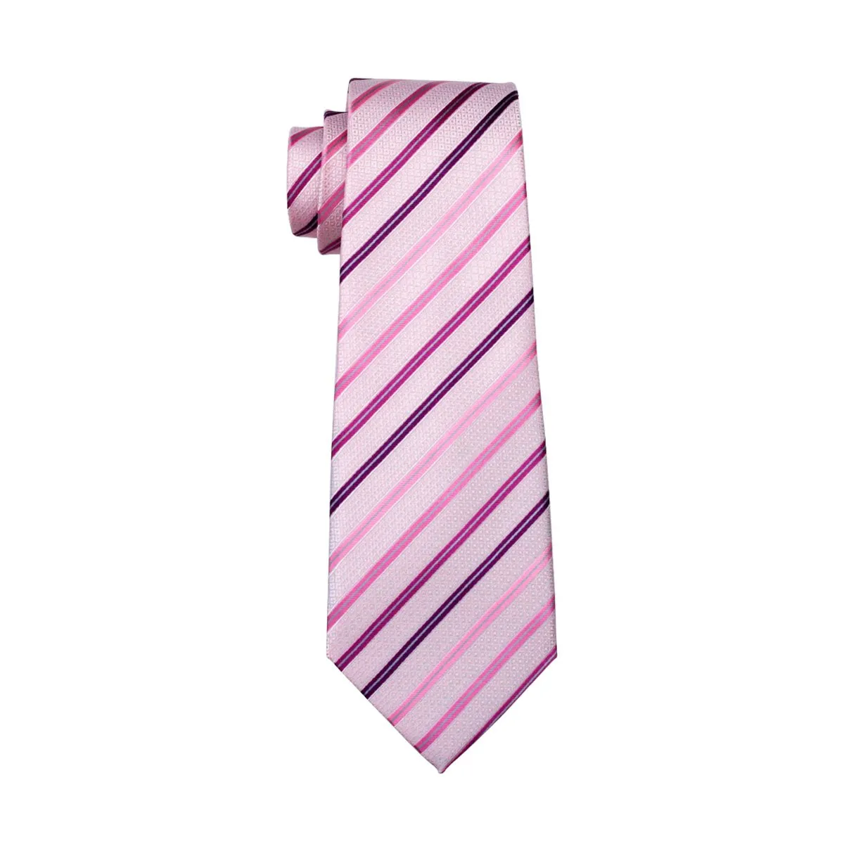 Hi-Tie Light Pink Necktie Striped Mens Tie Pocket Square Cufflinks Set