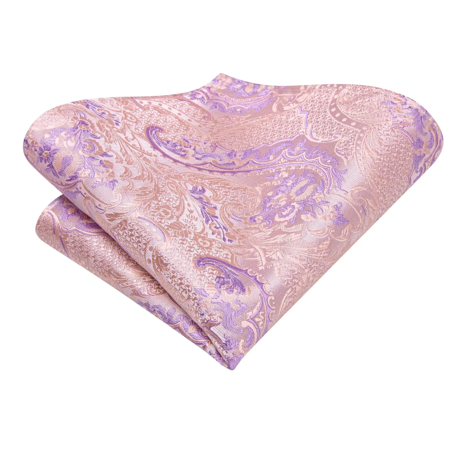 Hi-Tie Light Pink Tie Plum Jacquard Necktie Pocket Square Cufflinks Set
