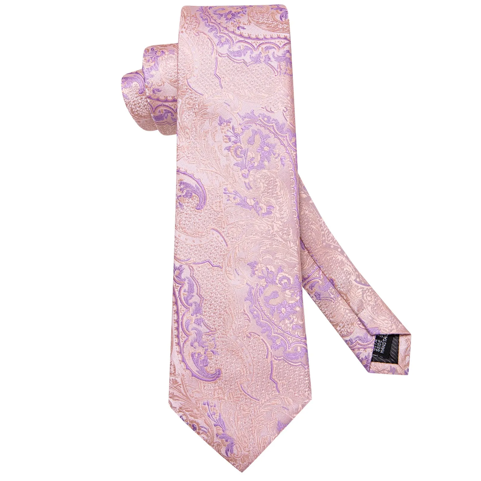 Hi-Tie Light Pink Tie Plum Jacquard Necktie Pocket Square Cufflinks Set