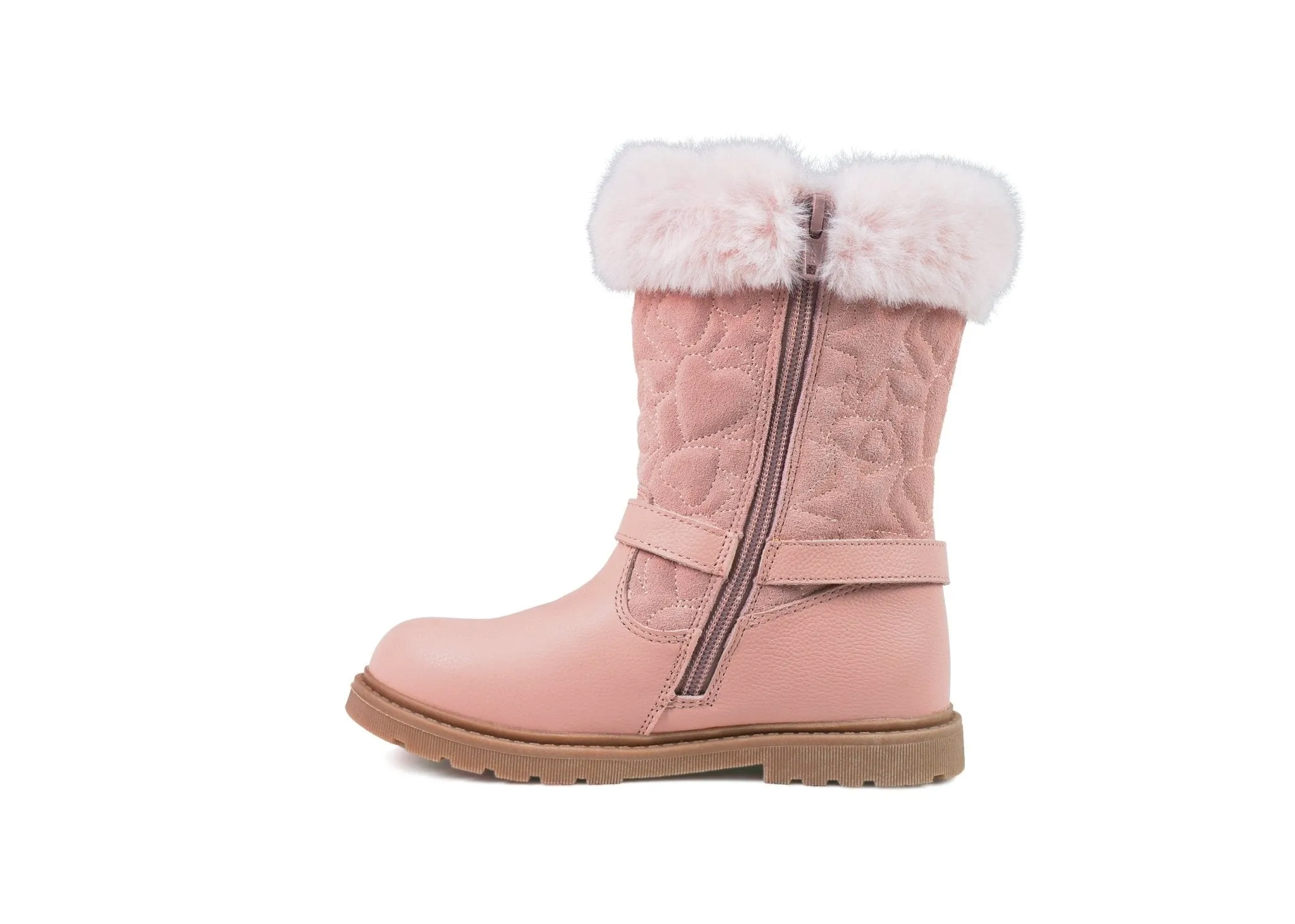 JO - Girls' Pink Leather & Suede Fur Boots