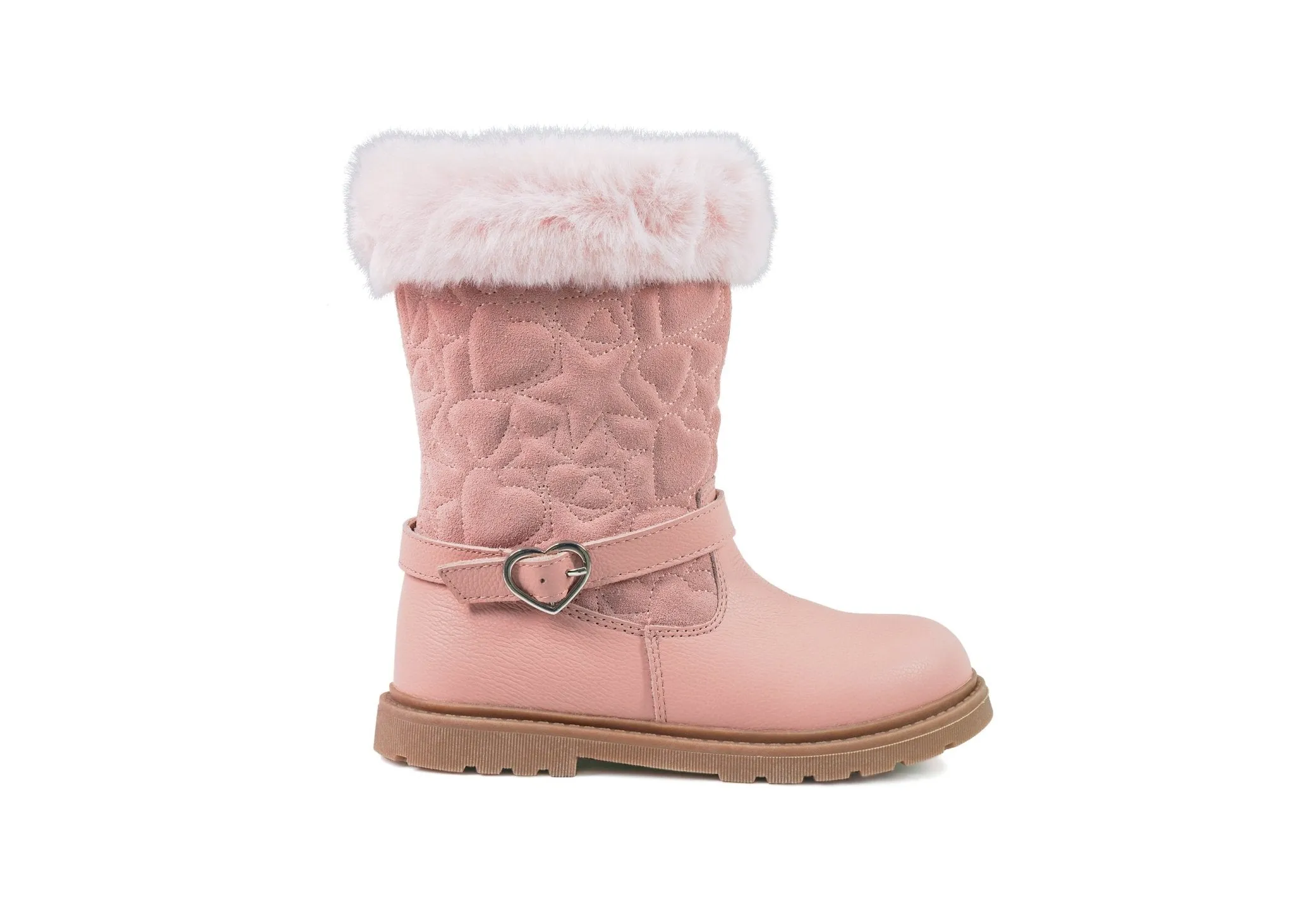JO - Girls' Pink Leather & Suede Fur Boots