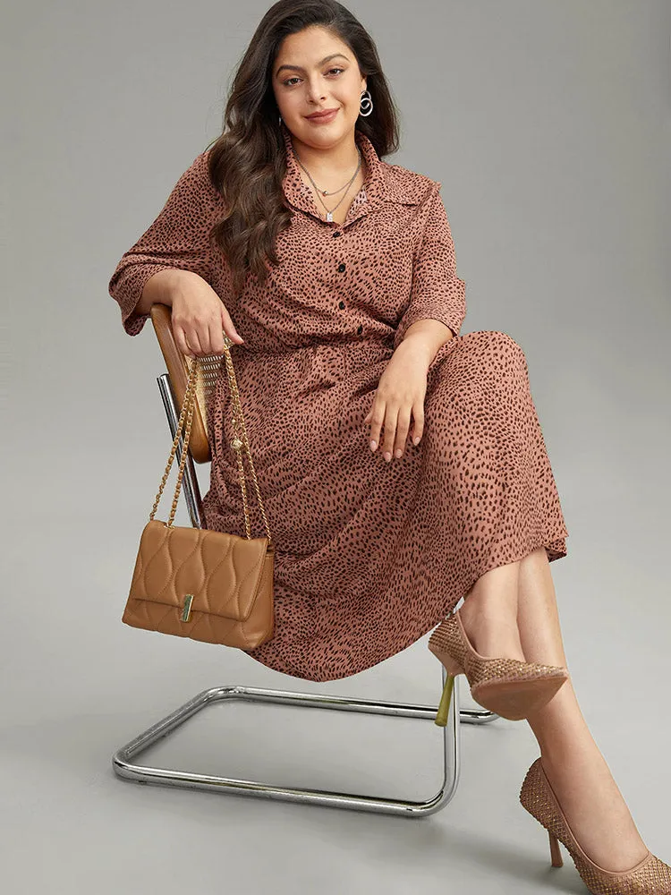Leopard Pocket Button Up Elastic Waist Dress
