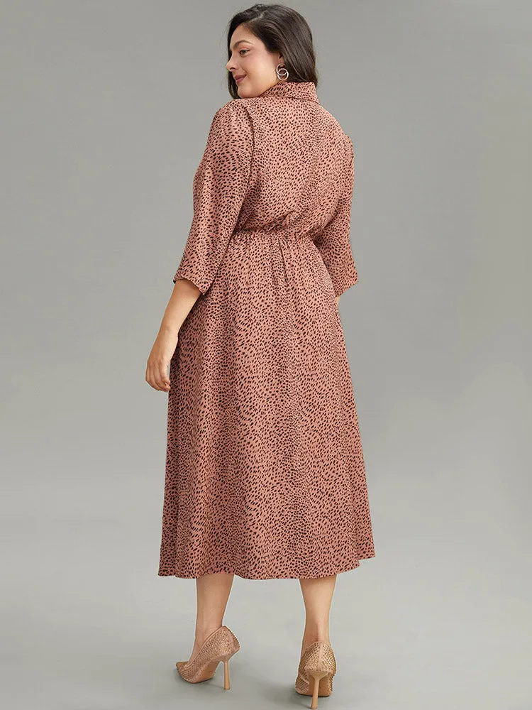 Leopard Pocket Button Up Elastic Waist Dress