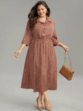 Leopard Pocket Button Up Elastic Waist Dress