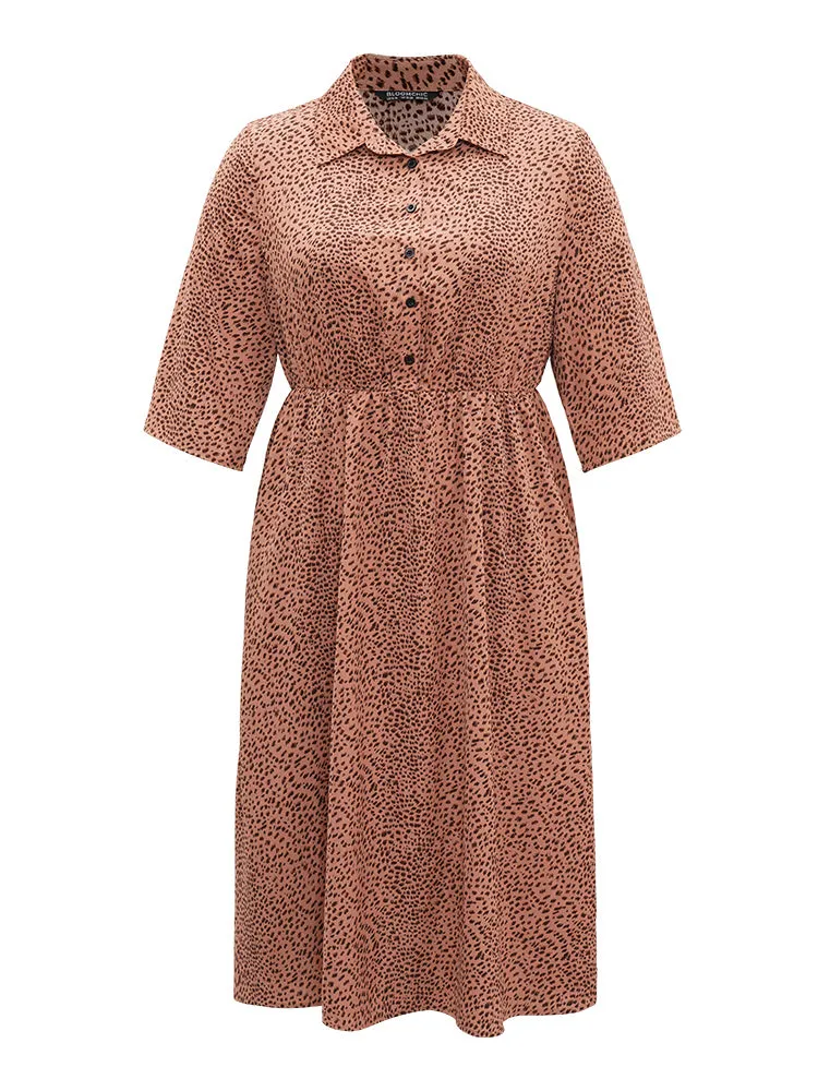 Leopard Pocket Button Up Elastic Waist Dress