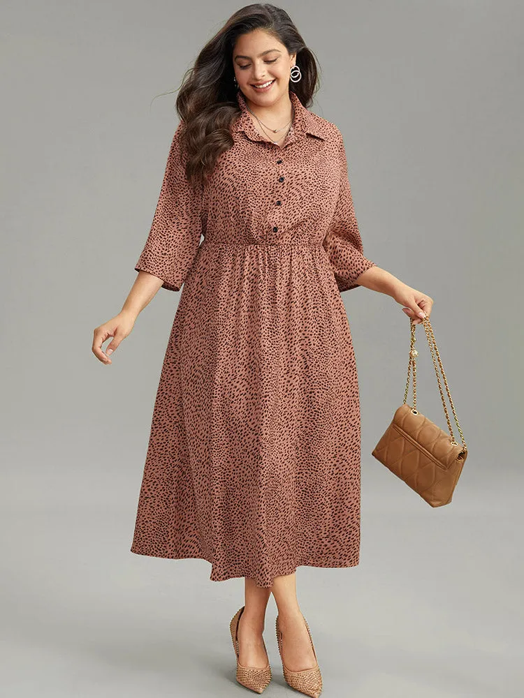Leopard Pocket Button Up Elastic Waist Dress