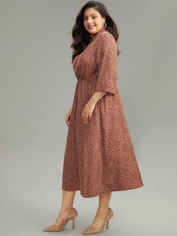 Leopard Pocket Button Up Elastic Waist Dress