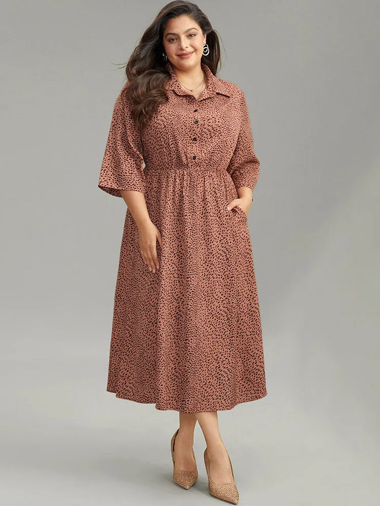 Leopard Pocket Button Up Elastic Waist Dress