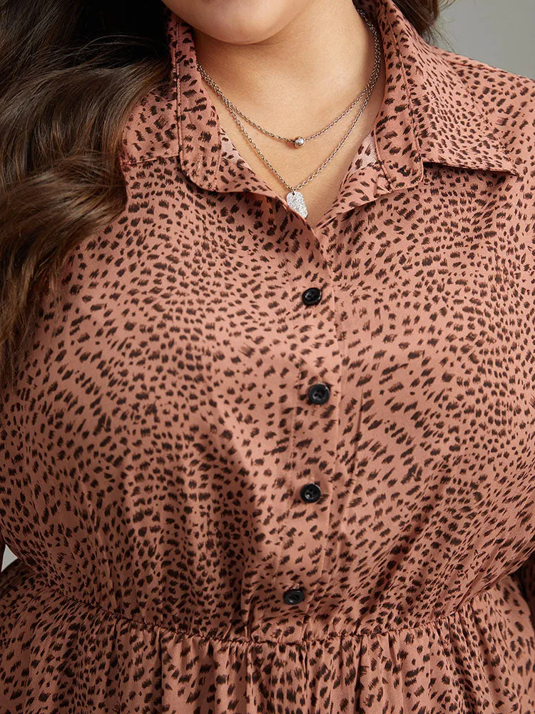 Leopard Pocket Button Up Elastic Waist Dress