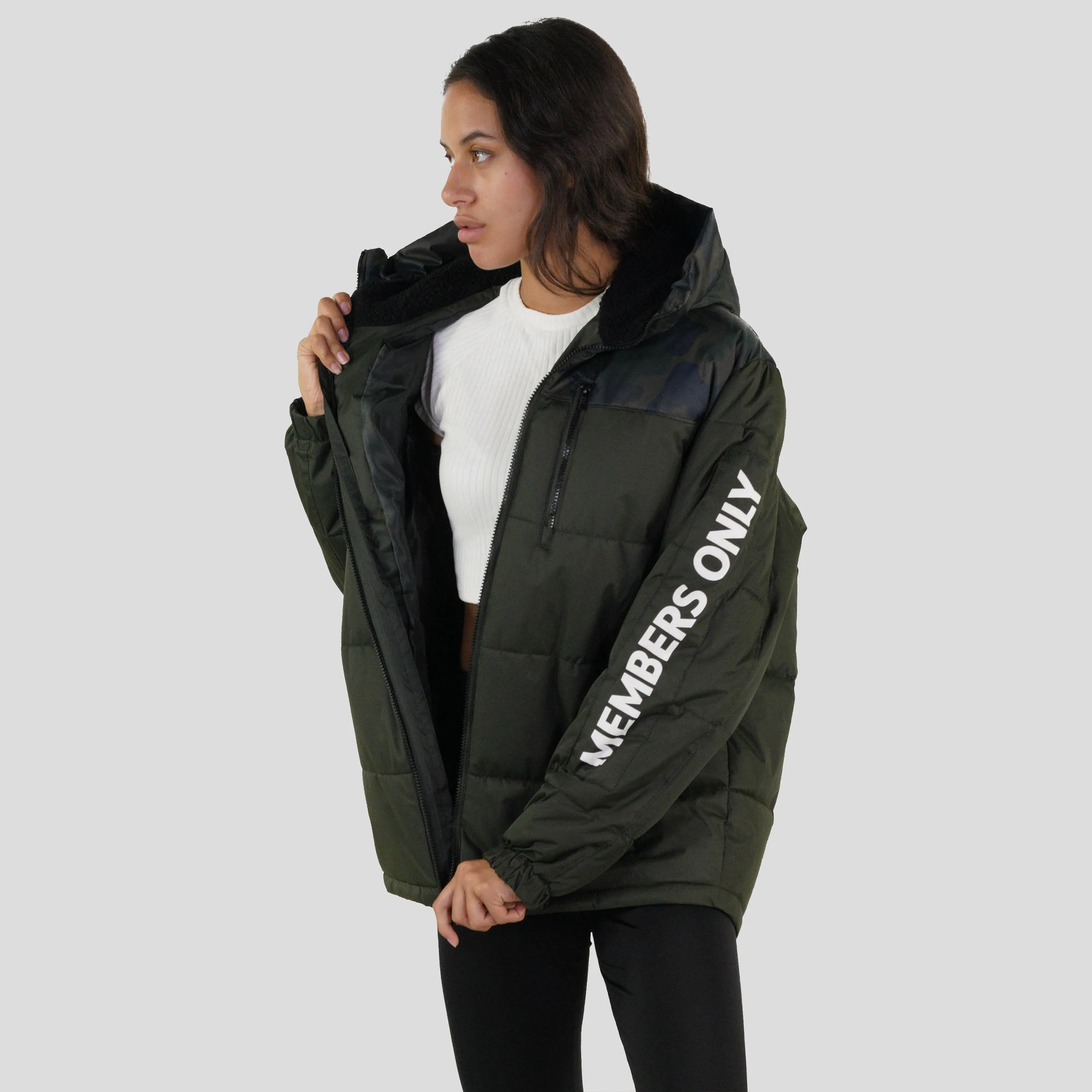 Members Only Women's Twill Block Puffer Oversized Jacket