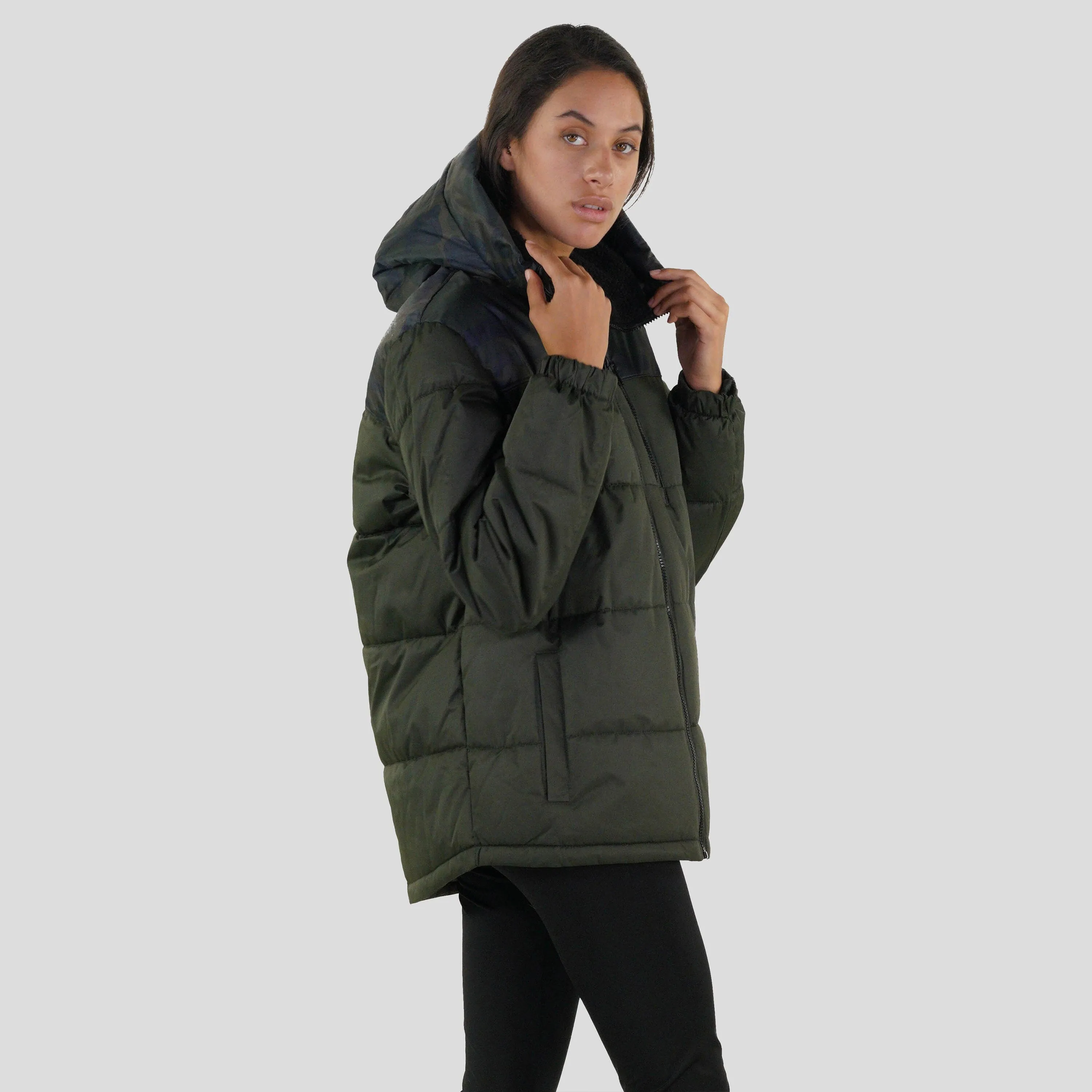 Members Only Women's Twill Block Puffer Oversized Jacket
