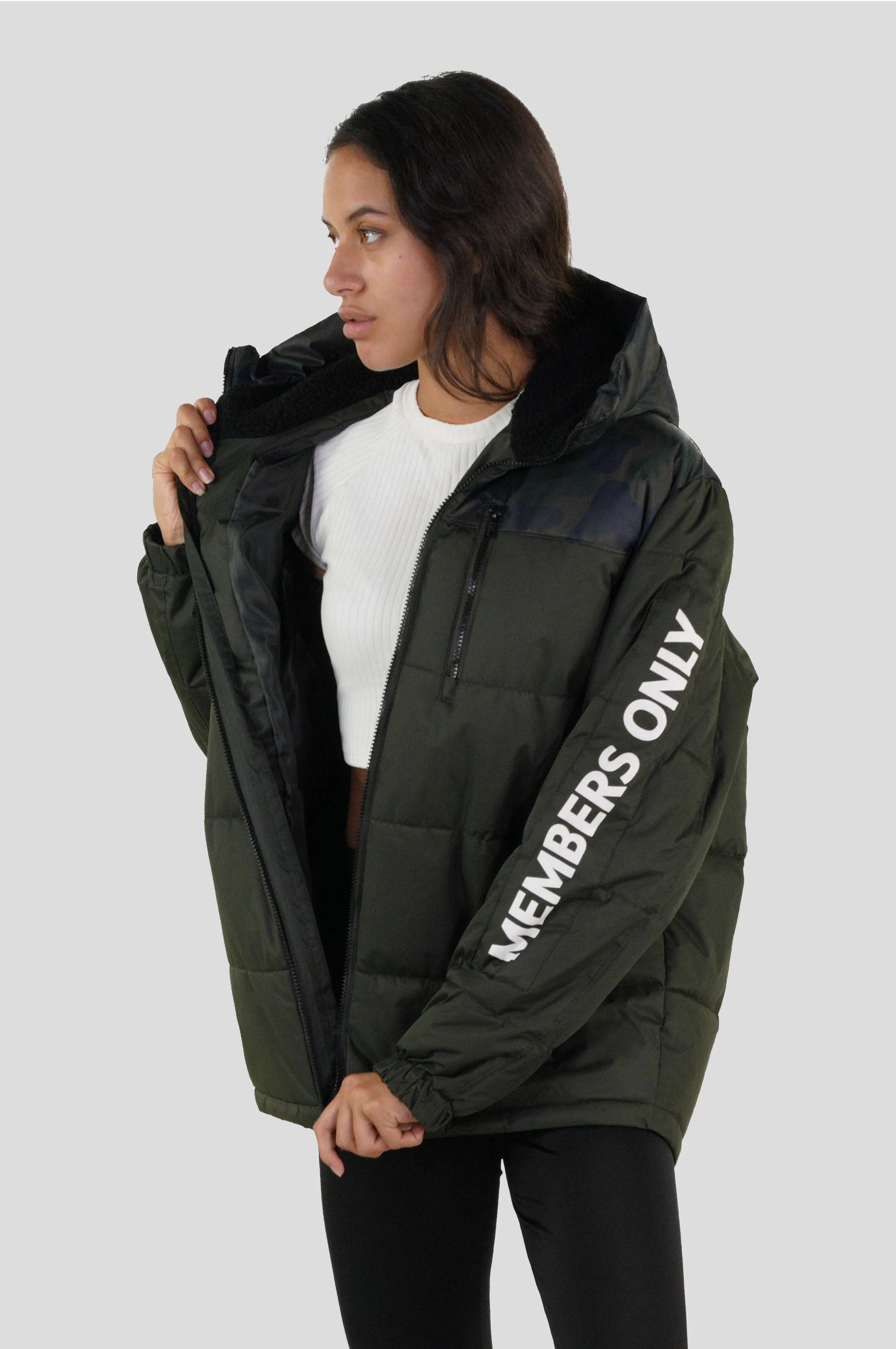 Members Only Women's Twill Block Puffer Oversized Jacket