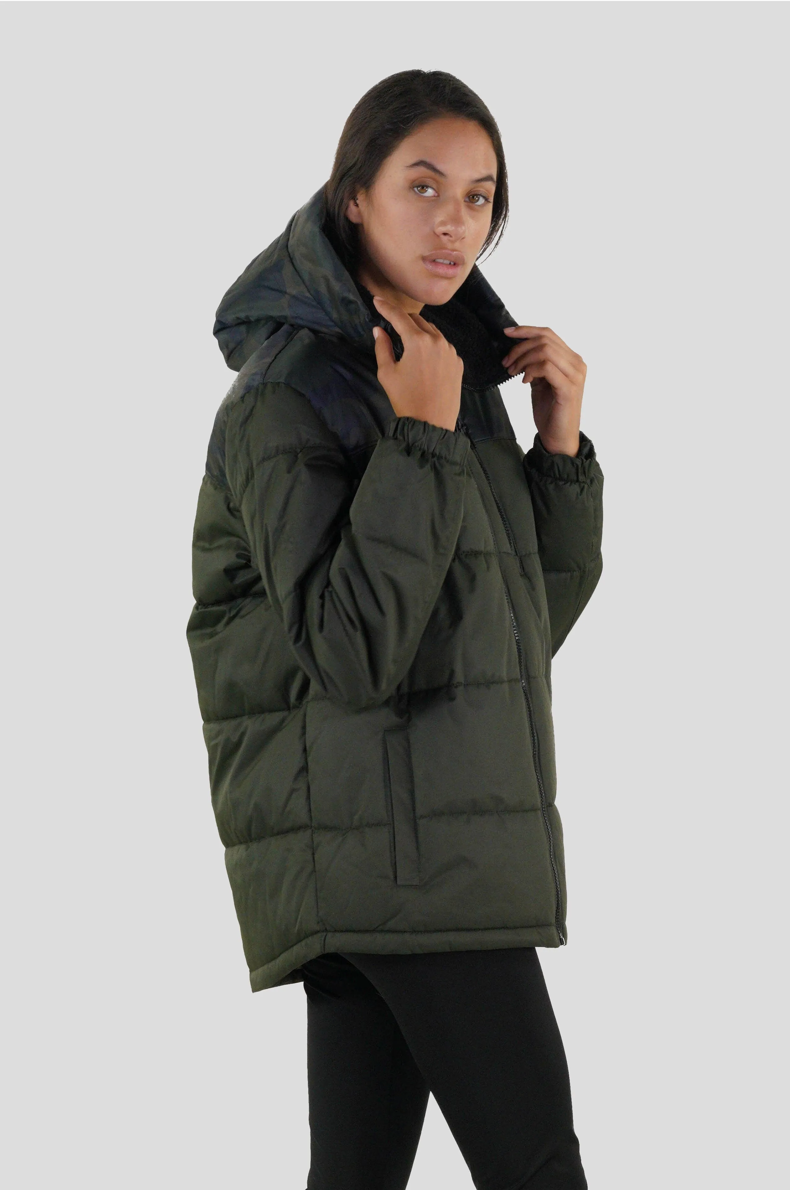 Members Only Women's Twill Block Puffer Oversized Jacket