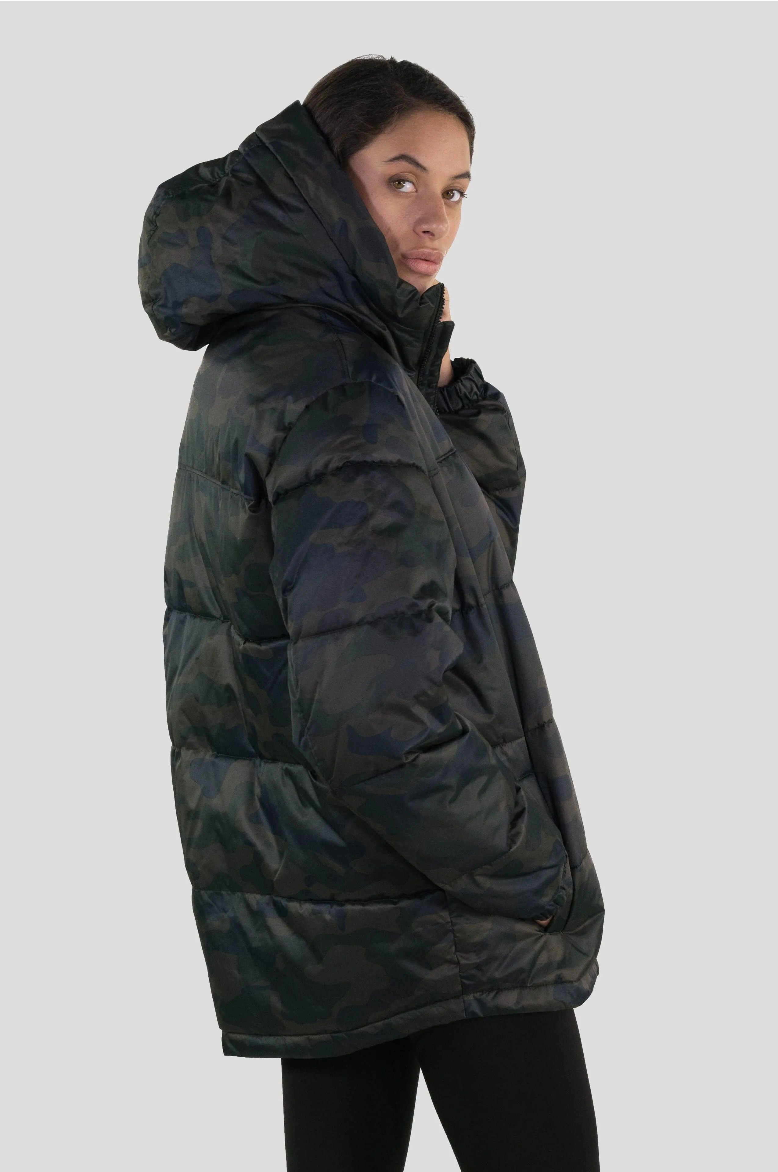 Members Only Women's Twill Block Puffer Oversized Jacket