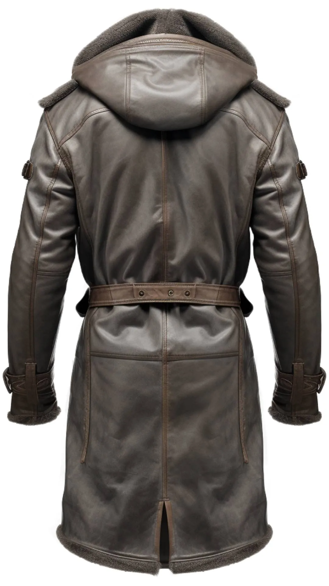 Men Dark Brown Leather Hooded Coat