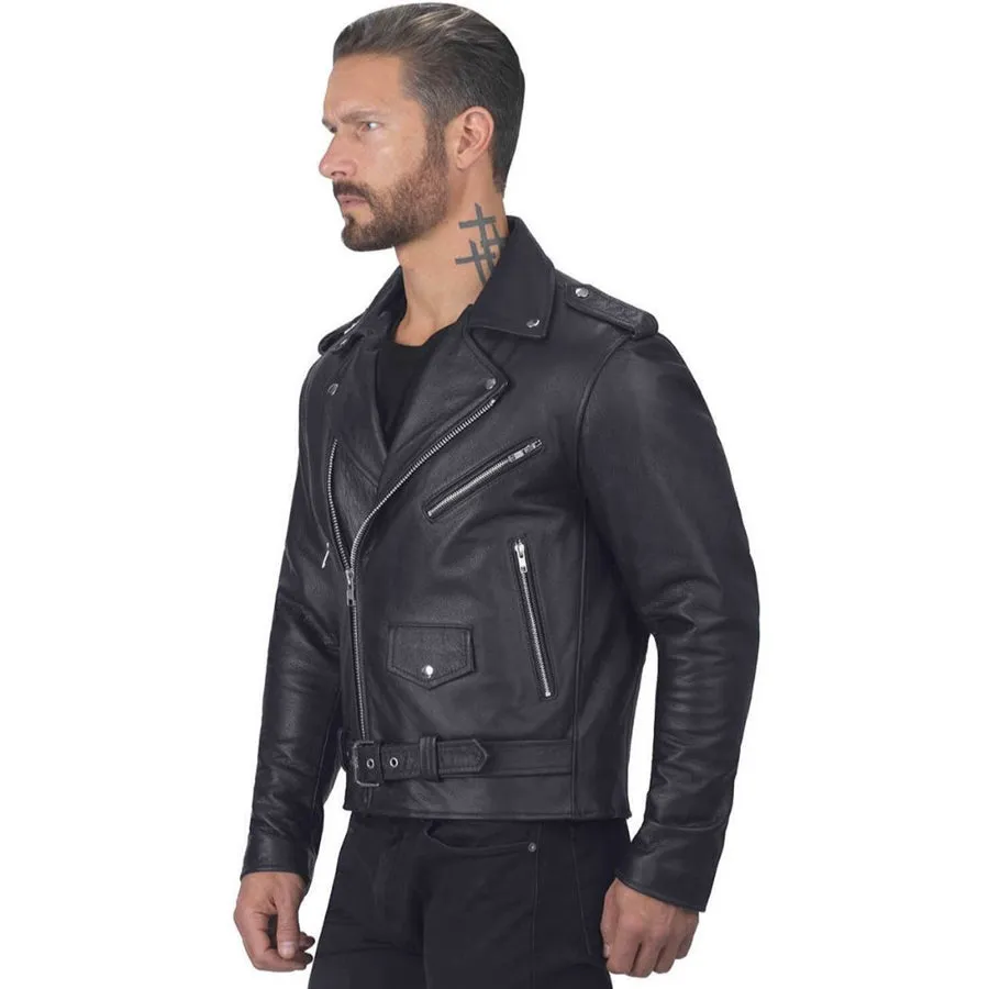 Mens Classic Black Motorcycle Leather Biker Jacket