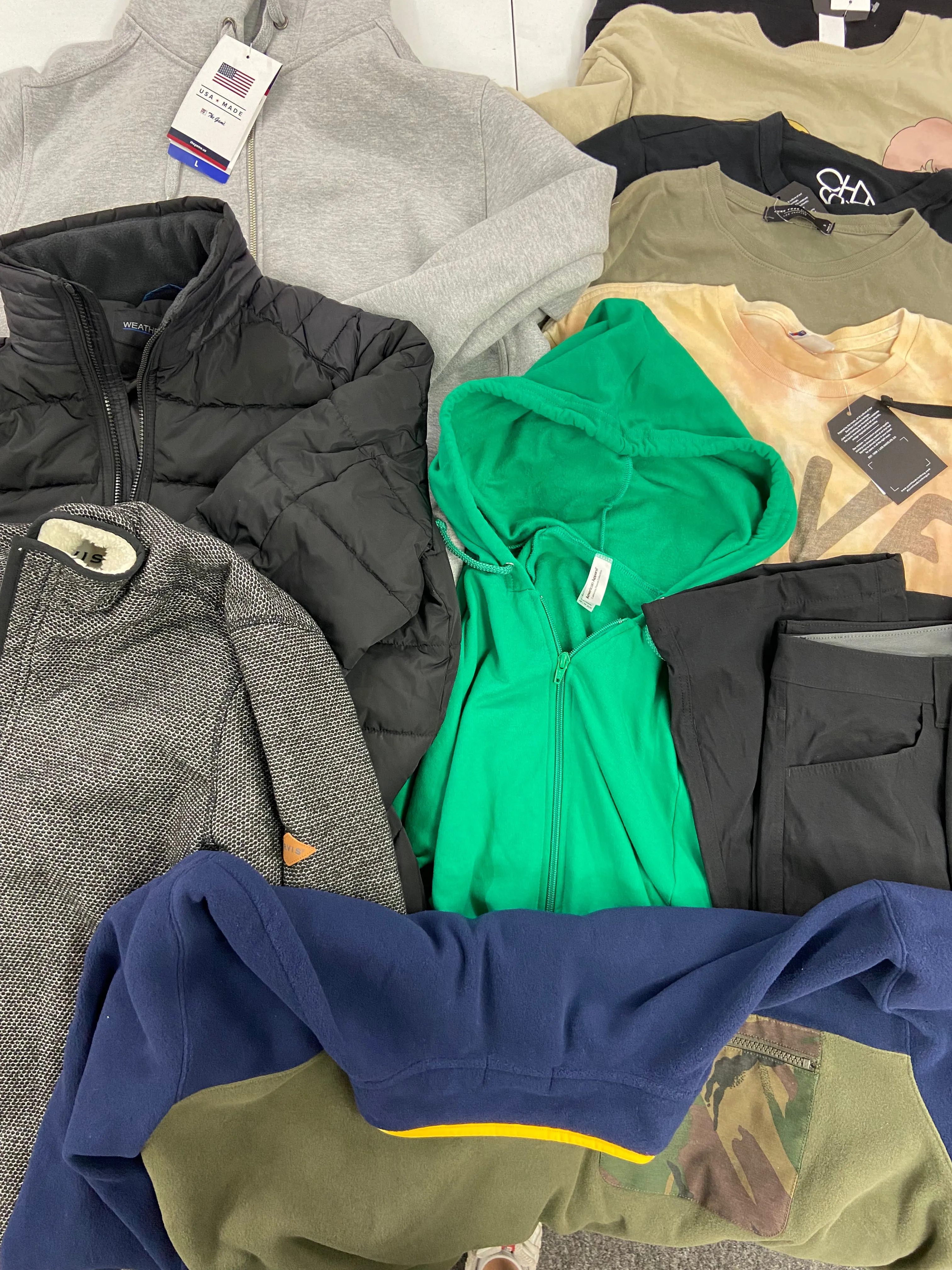 Men's Clothing Assorted Wholesale Lot, POLO RALPH LAUREN, WEATHERPROOF, EDDI BAUER, ORVIS, JUNKFOOD and more 12 items, Shelf Pulls, MSRP $831