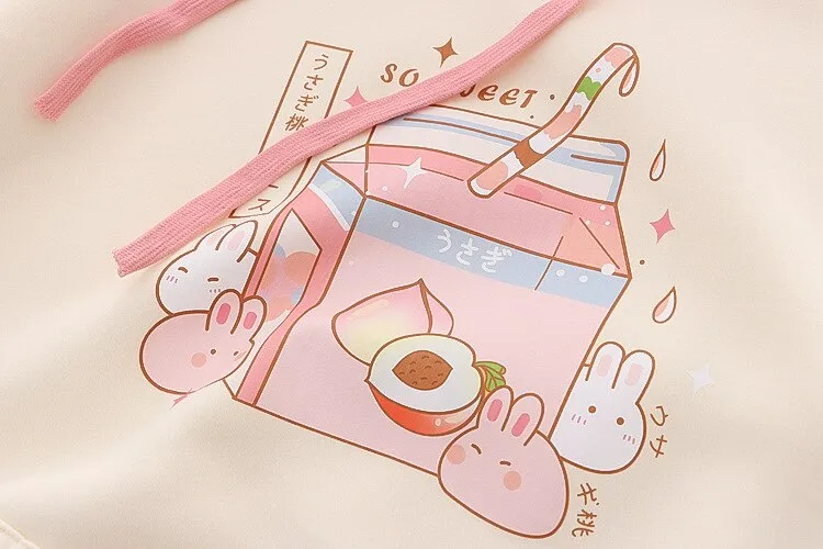 Peach Milk Kawaii Bunny Hoodie